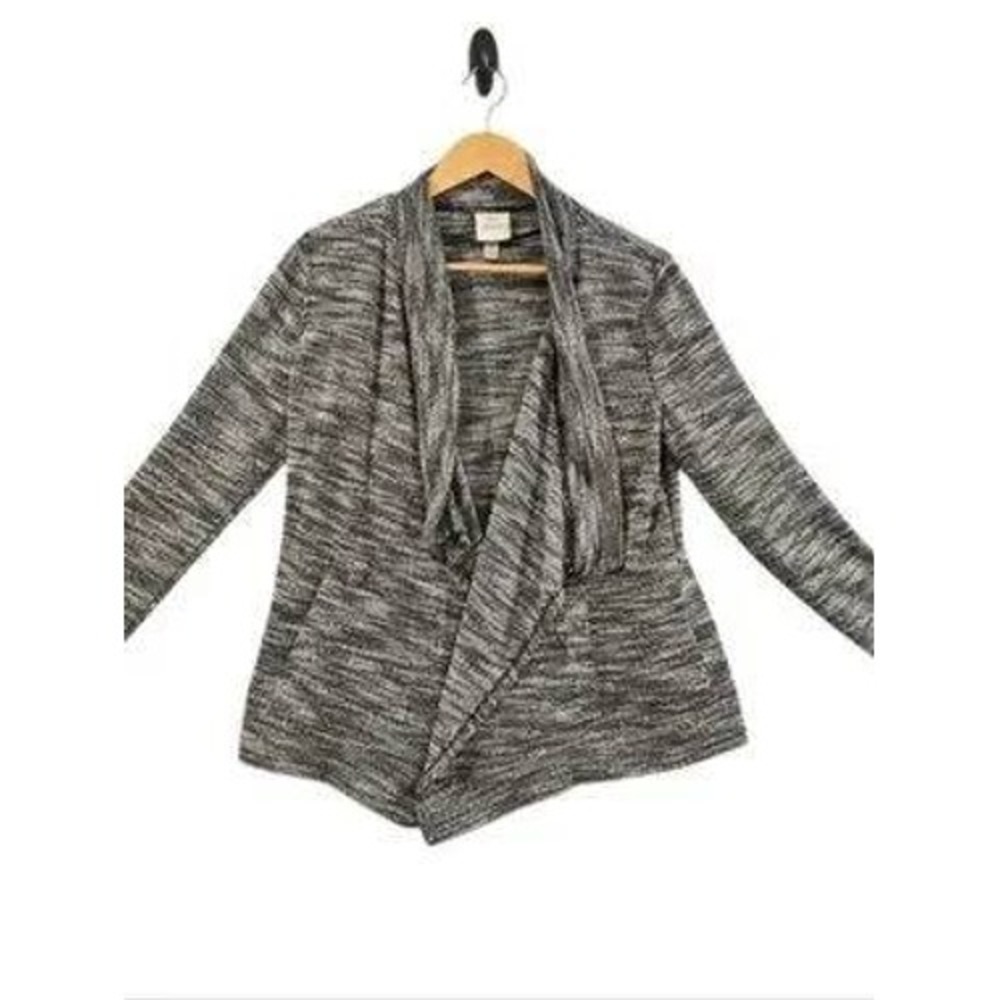 Knox Rose Space Dye Open Front Draped Cardigan Sweater Black White Medium
